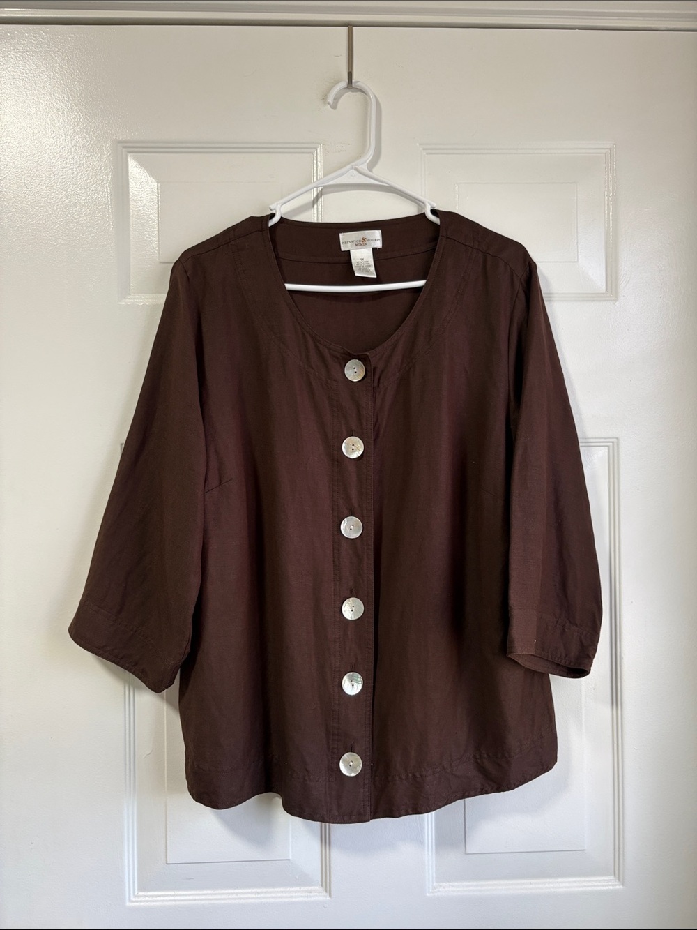Preswick & Moore Chocolate Brown Button-Front Linen Shirt Size 1X